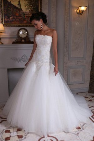 Abito da Sposa in Tulle Senza Maniche con Applique Senza Spalline Cerniera