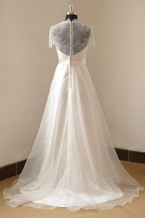 Abito da Sposa in Pizzo in Organza con Perline Cappellino A-Line