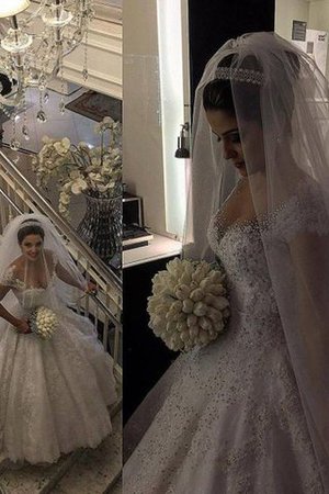 Abito da Sposa con Perline V-Scollo in Tulle Radiosa A Terra