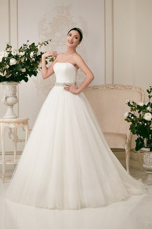 Abito da Sposa Senza Spalline Naturale con Cristino in Tulle A Terra