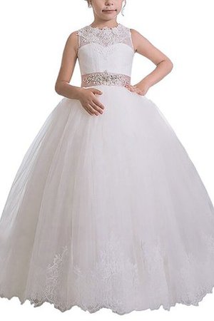 Abito da Cerimonia Bambini A Terra Naturale Senza Maniche con Nastro Ball Gown