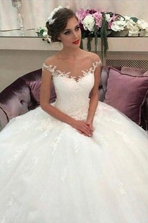 Abito da Sposa Senza Maniche Naturale in Tulle Coda A Strascico Corto Radiosa