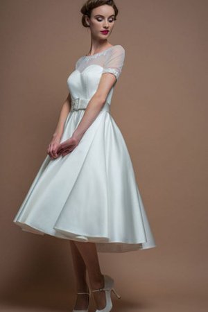 Abito da Sposa con Bottone con Manica Corte Semplice Vintage con Applique