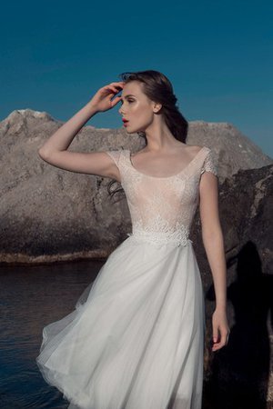 Abito da Sposa con Manica Corte in Tulle con Applique A-Line Al Ginocchio