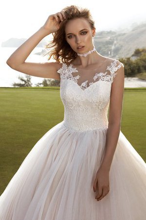 Abito da Sposa in Tulle in Pizzo Naturale Coda A Strascico Corto Senza Maniche