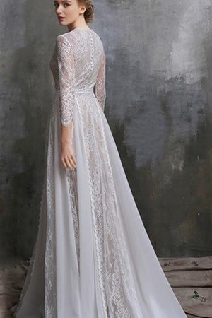 Abito da Sposa con Tre Quarti Lunghezza Maniche Conservatore con Applique con Bottone in Pizzo