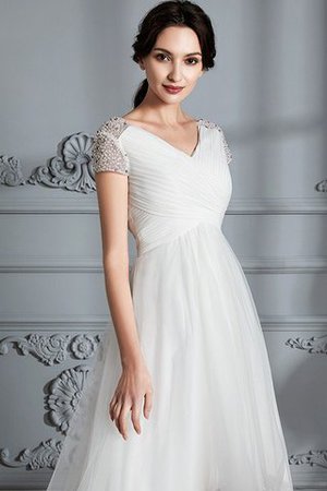 Abito da Sposa A-Line Naturale con Manica Corte in Tulle Asimmetrici