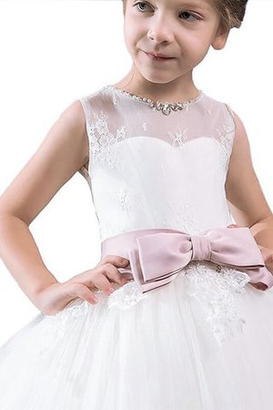 Abito da Cerimonia Bambini con Fiore A Terra Ball Gown Senza Maniche con Nastro