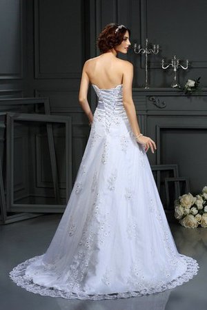 Abito da Sposa Allacciato in Raso Lungo con Applique Coda A Strascico Corto