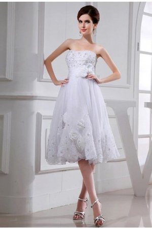 Abito da Sposa in Taffeta in Organza con Applique Corto Alta Vita