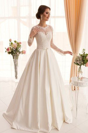 Abito da Sposa A-Line con Applique con Maniche Lunghe con Bottone decorato