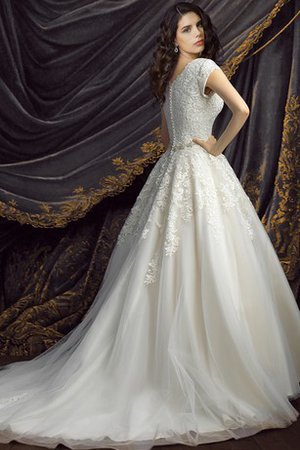 Abito da Sposa V-Scollo Elegante in Pizzo Cappellino con Fusciacca