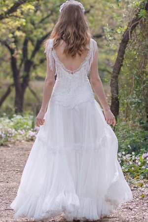 Abito da Sposa Senza Maniche A-Line con Piega Profondo V-scollo A Terra