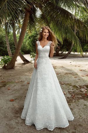 Abito da Sposa Elegante in Pizzo Senza Maniche con Perline con Applique