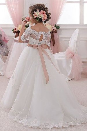 Abito da Cerimonia Bambini con Manica Corte in Tulle Ball Gown Naturale A Terra