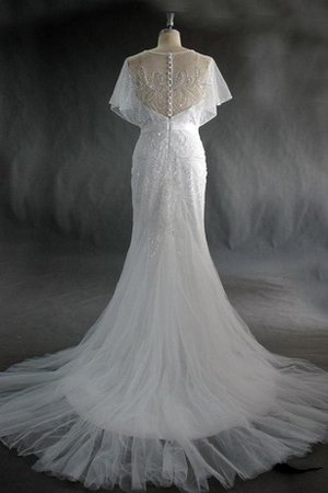 Abito da Sposa con Manica Corte in Pizzo in Tulle Sexy con Perline