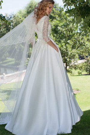 Abito da Sposa con Applique Stravagante Senza Maniche in Raso V-Scollo