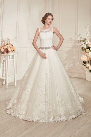 Abito da Sposa Naturale in Pizzo Tondo Classico con Applique