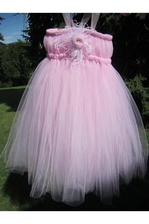 Abito da Cerimonia Bambini con Increspature con Fiore in Tulle Alta Vita Ball Gown