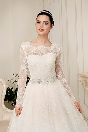 Abito da Sposa tradizionale con Cristino con Maniche Lunghe A-Line A Terra