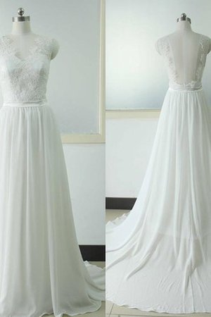 Abito da Sposa in Pizzo in Chiffon V-Scollo in Raso A-Line