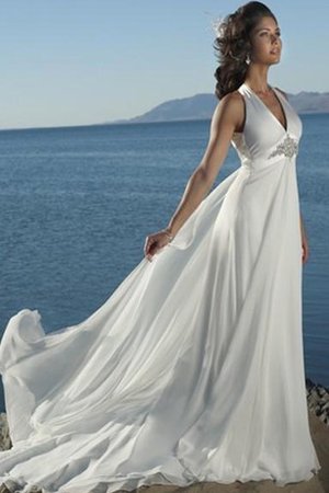 Abito da Sposa con Perline A Terra Senza Maniche Elegante con Festone