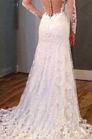 Abito da sposa sirena scollegato con applique in pizzo con maniche lunghe a terra