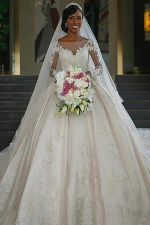 Abito da sposa con piega medievale shiena sheer meraviglioso con maniche lunghe radiosa