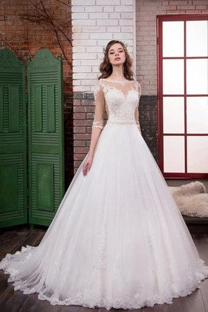 Abito da Sposa in Tulle Barchetta Coda A Strascico Cappella con Applique A-Line