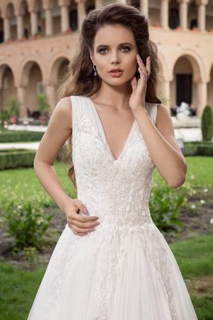 Abito da Sposa in Tulle con Applique Impero A Terra V-Scollo