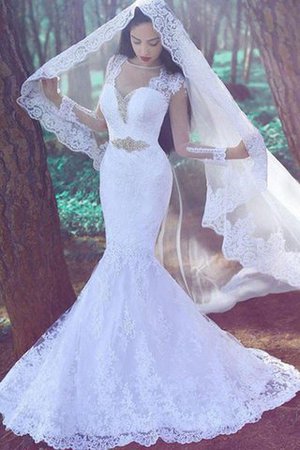 Abito da Sposa Sirena con Maniche Lunghe Cuore con Applique Coda A Strascico Corto