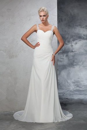 Abito da Sposa con Increspato Lungo Coda A Strascico Corto Largo Bretelle in Chiffon