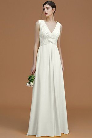Abito da Damigella Naturale con Increspato V-Scollo Principessa in Chiffon