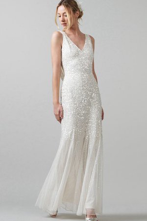 Abito da Sposa A Terra Formale E Informale Sexy in Tulle V-Scollo