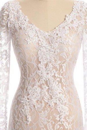 Abito da Sposa Elegante con Maniche Lunghe V-Scollo in Pizzo Tubino