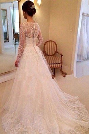 Abito da Sposa con Maniche Lunghe Radiosa in Pizzo in Tulle V-Scollo