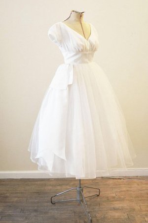 Abito da Sposa Classico Sotto Ginocchio con Increspato V-Scollo Cappellino