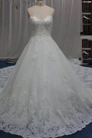 Abito da Sposa in Taffeta in Pizzo Coda A Strascico Cappella con Applique con Paillette