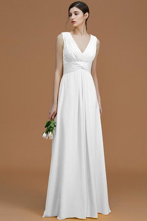 Abito da Damigella Naturale con Increspato V-Scollo Principessa in Chiffon