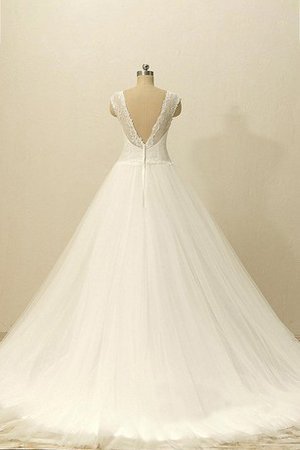 Abito da Sposa Senza Maniche Naturale in Pizzo A-Line V-Scollo