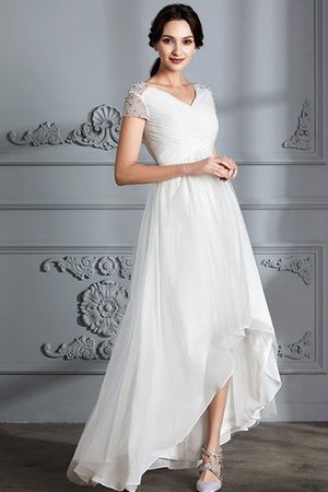 Abito da Sposa A-Line Naturale con Manica Corte in Tulle Asimmetrici