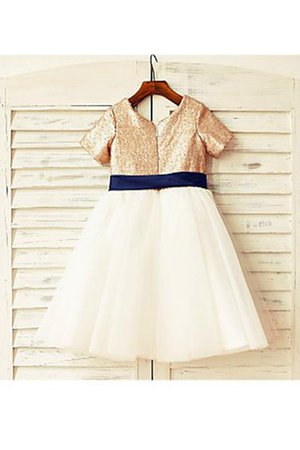 Abito da Cerimonia Bambini Cerniera A-Line in Paillette con Fiore Tondo