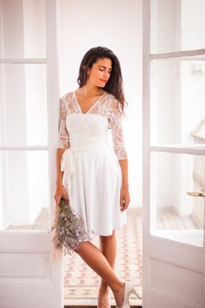 Abito da Sposa A-Line con Fusciacca con Tre Quarti Lunghezza Maniche Retro in Pizzo