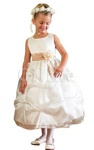 Abito da Cerimonia Bambini Ball Gown Quadrato con Manica Corte con Fiore Alla Caviglia
